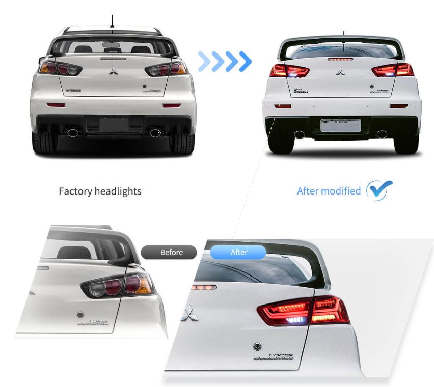 Red LED Tail Lights For 2008-18 Mitsubishi Lancer EVO Sedan W/Sequential Signal