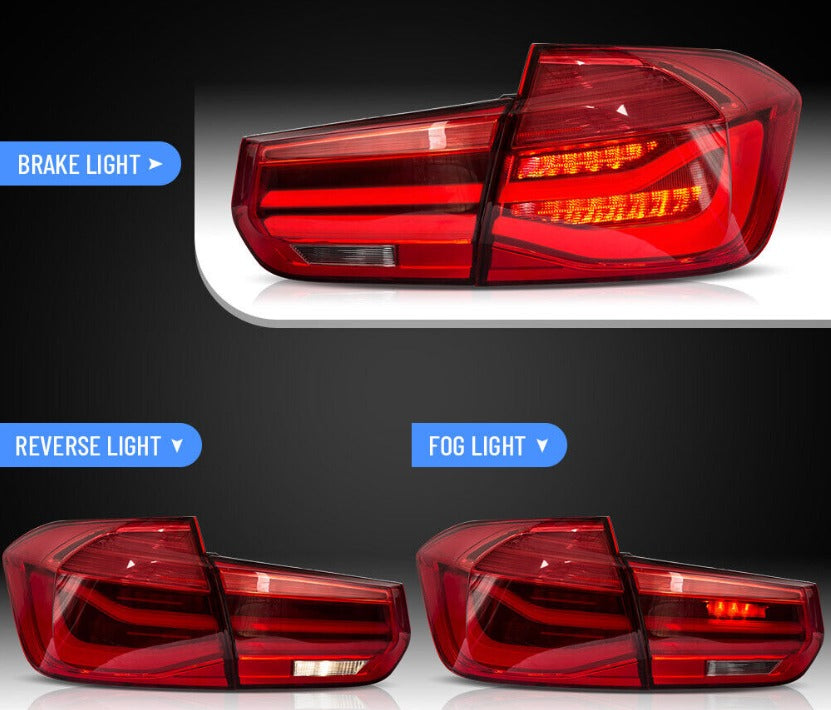 Autoglo Australia's VLAND LED Tail Lights for BMW 3 Series/M3 (2012-2018), featuring sleek design with red lens