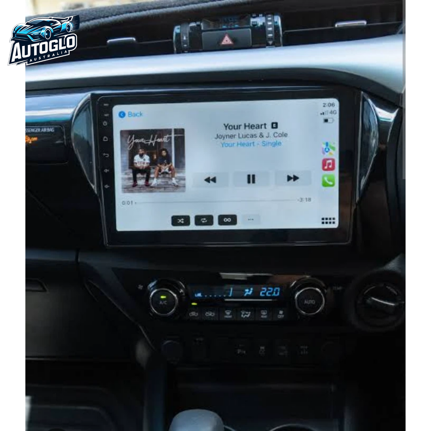 Autoglo Australia 10.1" Android Carplay Stereo for Toyota Hilux 2015-18 BT GPS (2GB+32GB) +Rev.Cam