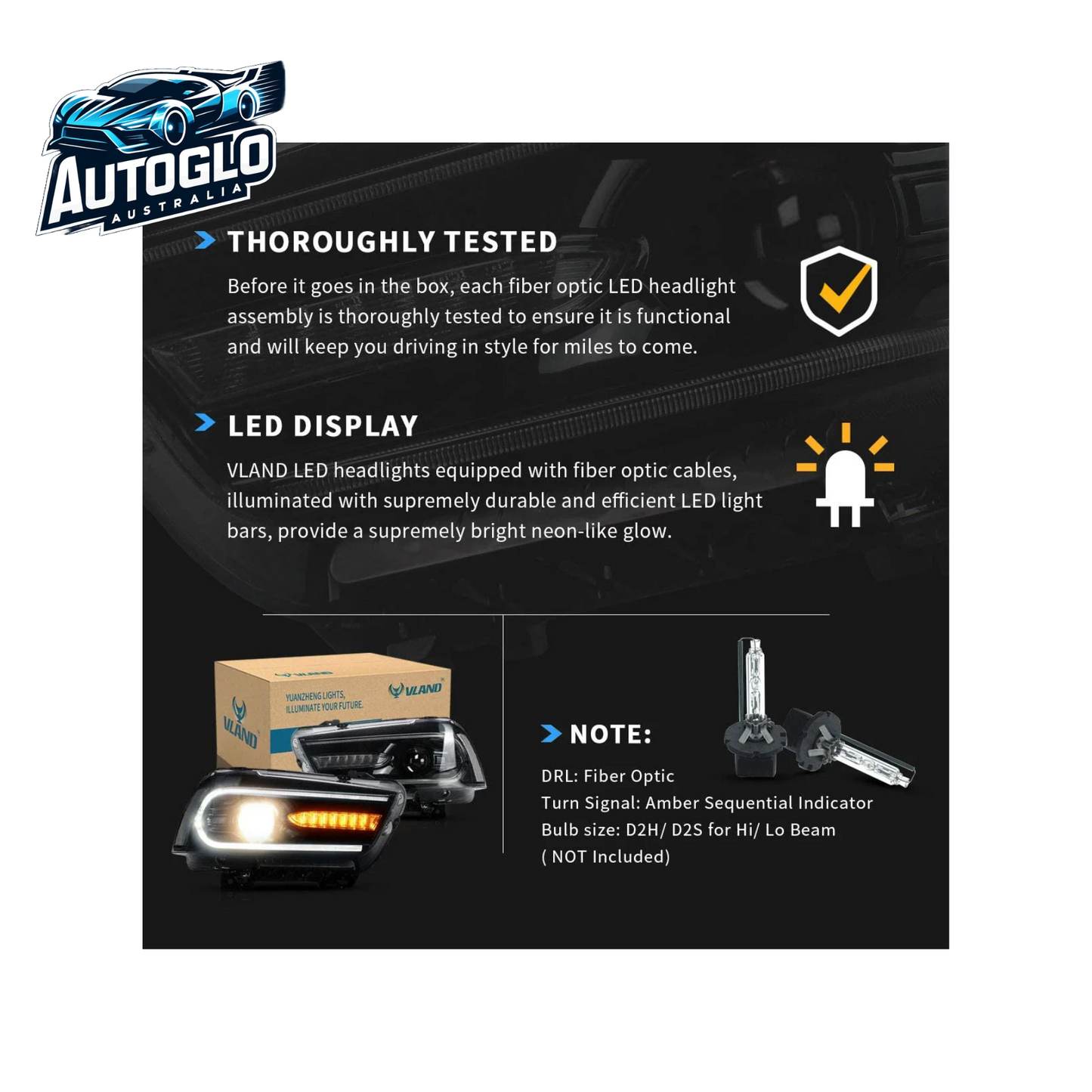 VLAND Dual Beam Projector Headlights for Dodge Charger 2011-2014