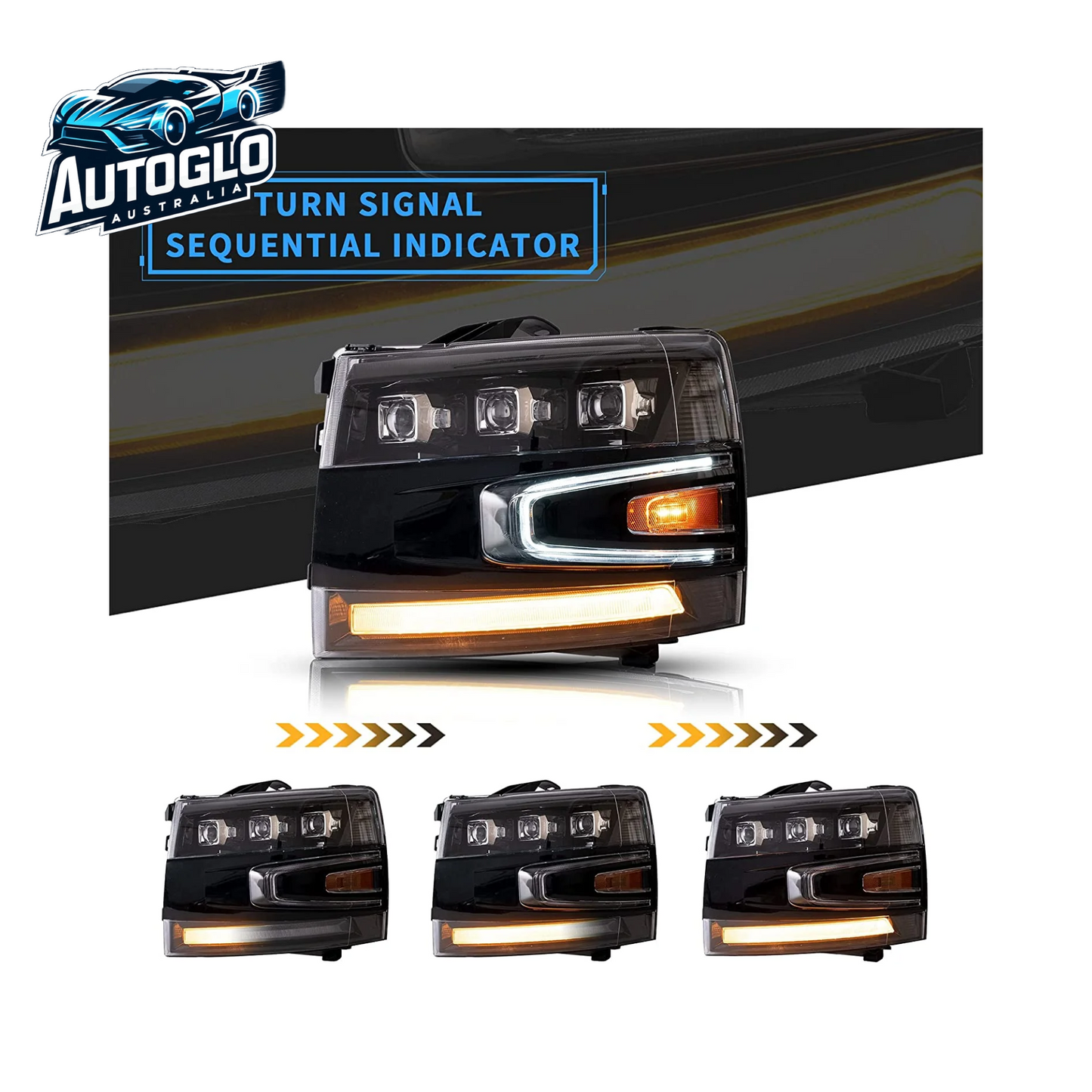VLAND Projector LED Headlights For 2007-2013 Chevrolet Chevy Silverado 1500 / 2500HD /3500HD With Blue Breathing Lighting