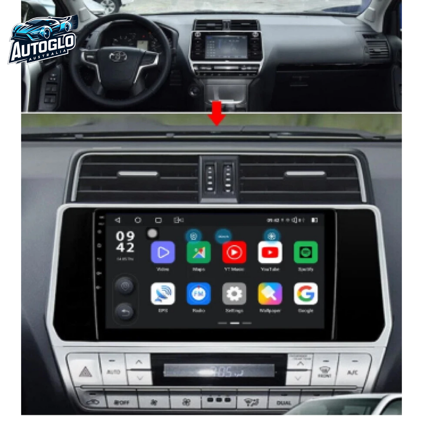 Autoglo Australia 10.1" Carplay Android 2GB+32GB BT GPS NAVI Stereo for TOYOTA PRADO 150 (2020-23)
