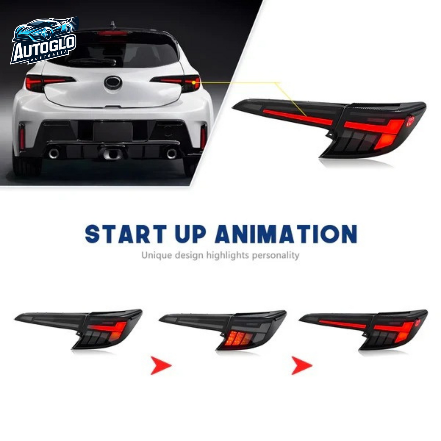 Autoglo Australia Led Tail Lights For Toyota Corolla Hatchback 2018-2023 DRL Start UP Animation