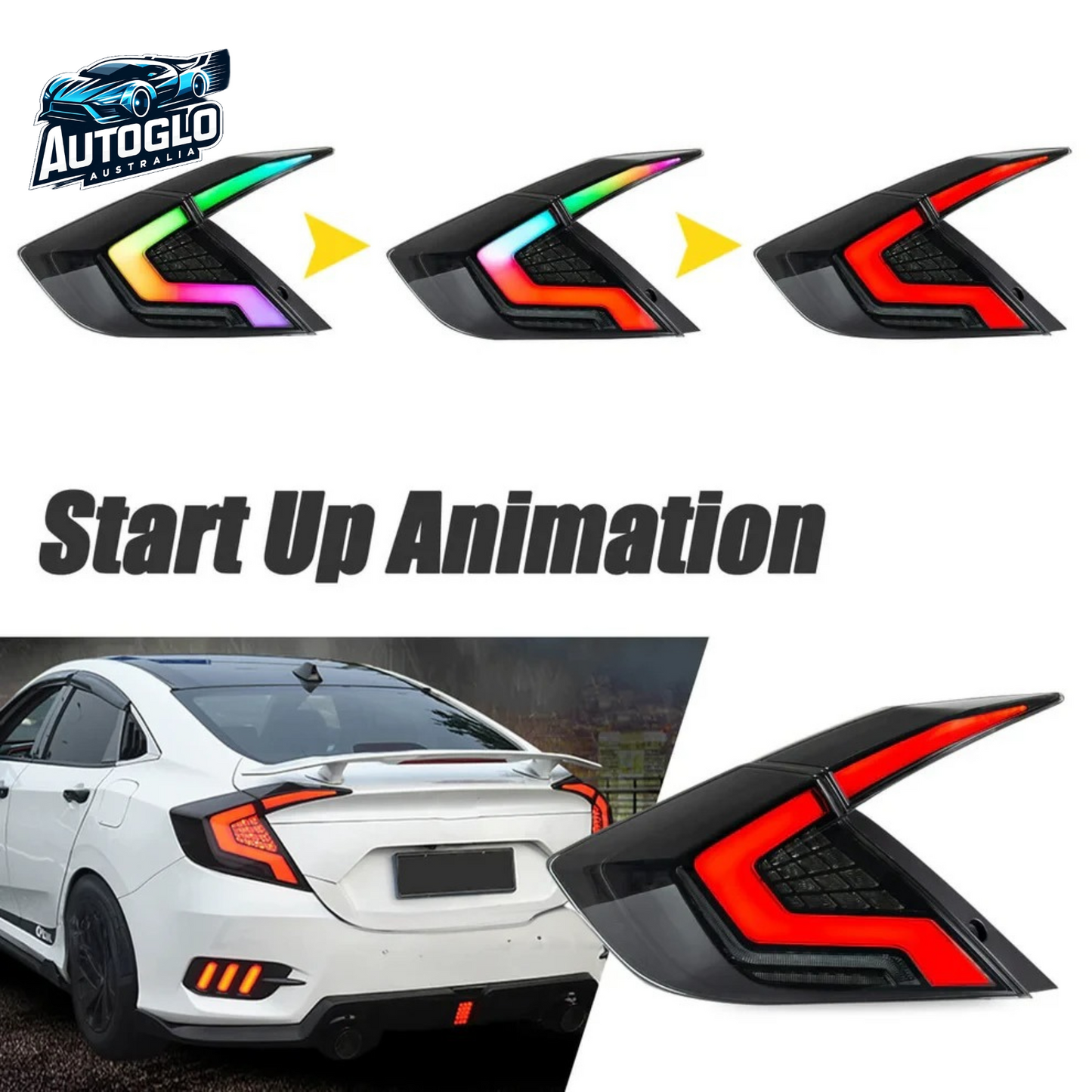 Autoglo Australia RGB LED Taillights Honda Civic 2016-2021 Colorful DRL Start UP Animation
