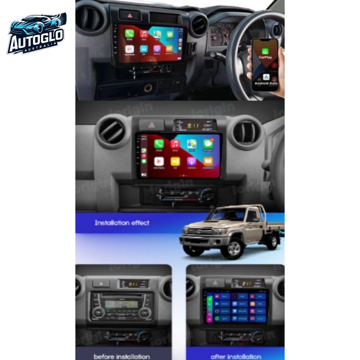 Autoglo Australia 10.1" Carplay Android 13 GPS BT Stereo for TOYOTA LANDCRUISER (2+32GB) 2007-15