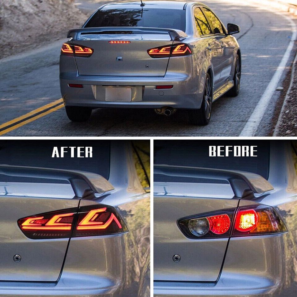 LED Smoked Tail Lights for Mitsubishi Lancer 08-17 EVO X Start Up Animation Rear Lights