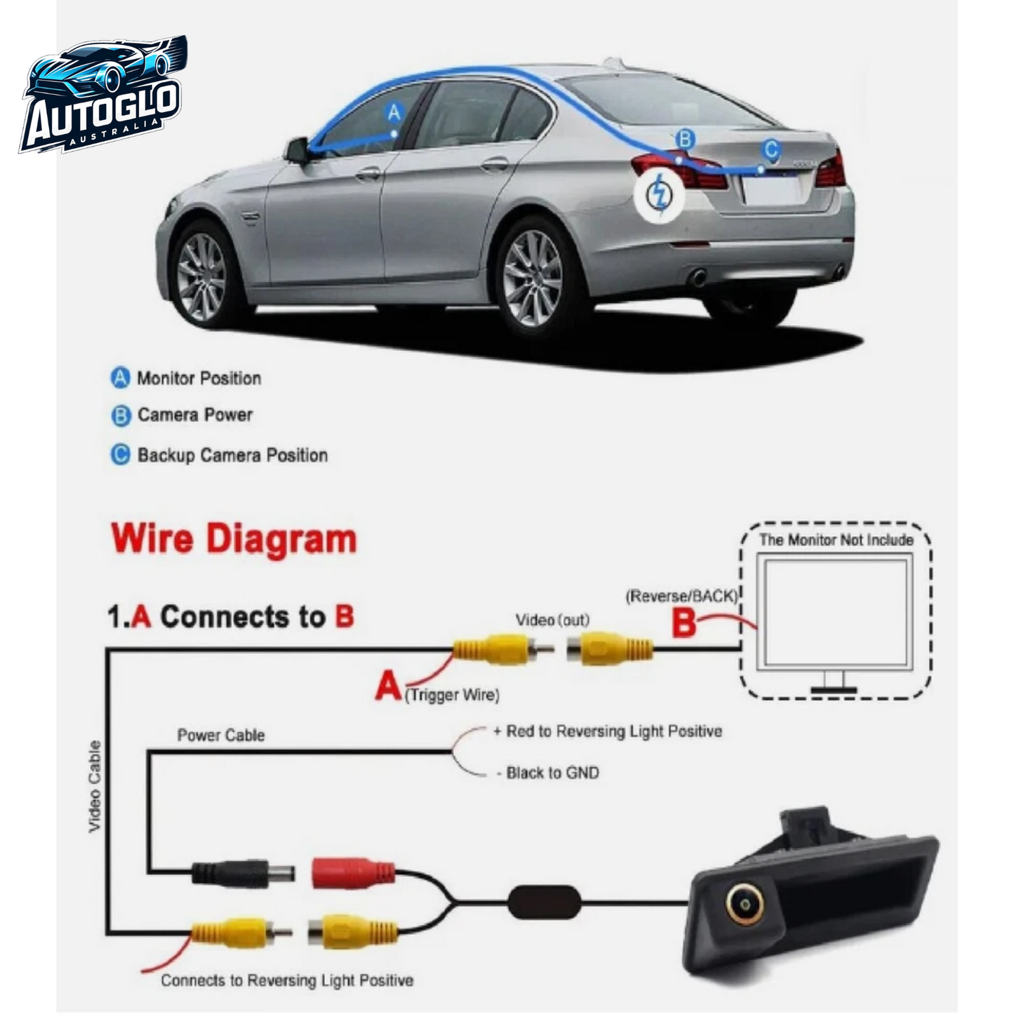 Autoglo Australia AHD Car Rear View Parking Reverse Camera for BMW 1/3/5/6 Series E39 E46 E53 E90