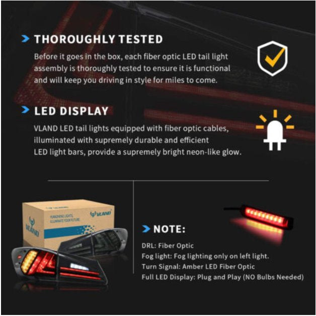 VLAND LED Tail Lights For 2006-2013 Lexus IS250 IS350 ISF Smoked Lens Rear Lamps