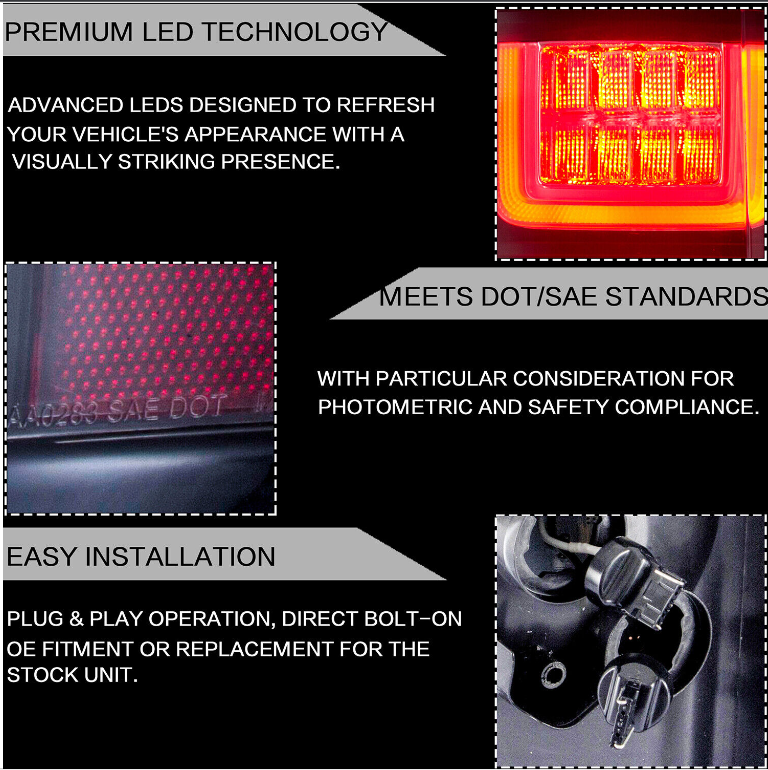 VLAND Clear Lens LED Tail Lights For 2012-2021 Ford Ranger Raptor w/Sequential