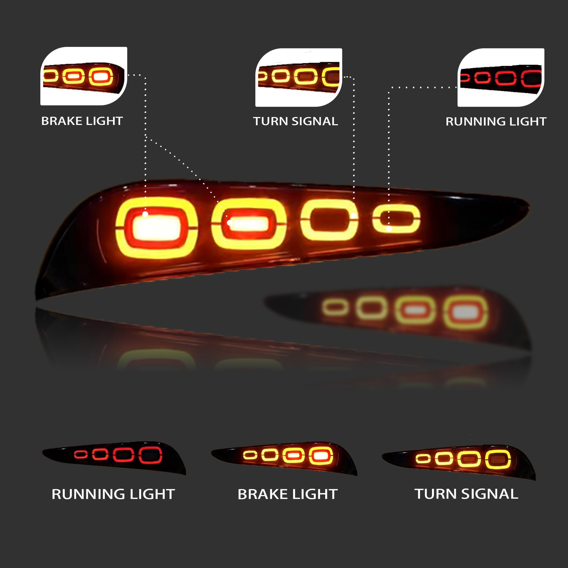 Smoked LED Aftermarket Taillight for 2018-2023 Toyota Supra featuring dynamic animation DRL, sequential turn signals, and red breathing light, designed for a modern aesthetic and enhanced road safety