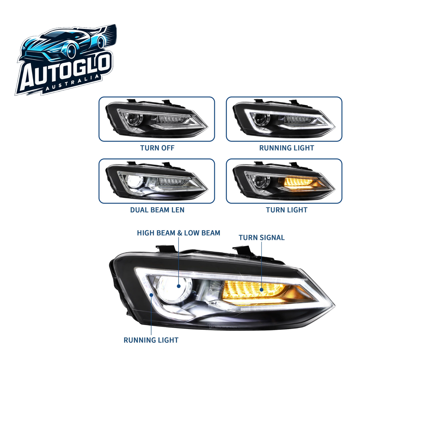 VLAND Dual Beam LED Headlights Volkswagen Polo 2011-2017