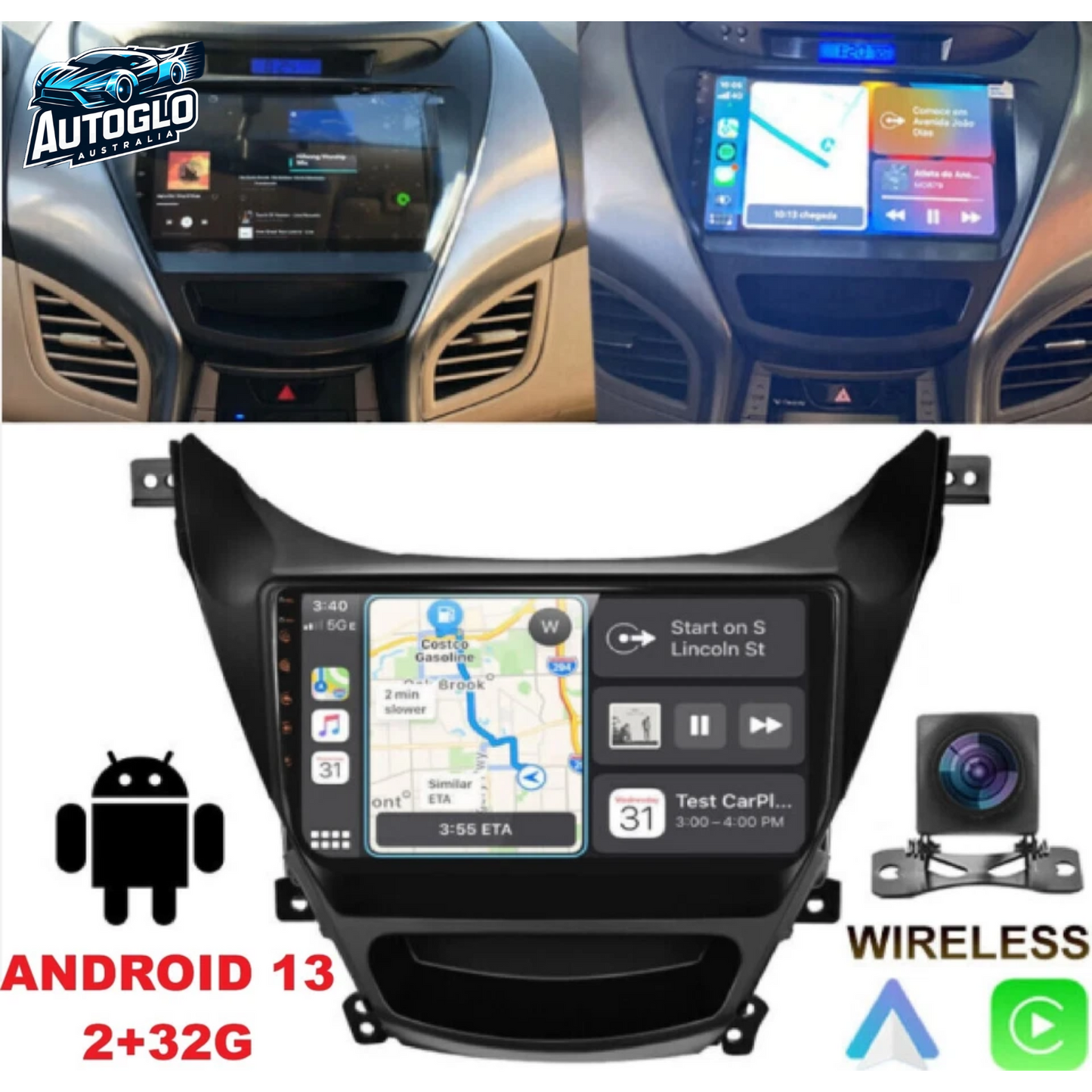 Autoglo Australia 9" CarPlay Android For HYUNDAI ELANTRA (2012-14) GPS BT WiFi 2GB+32GB