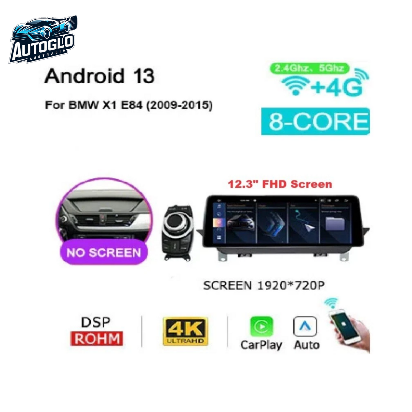 Autoglo Australia BMW X1 E84 (With No Screen) 12.3" XL FHD Carplay Android BT GPS 4G Auto Stereo
