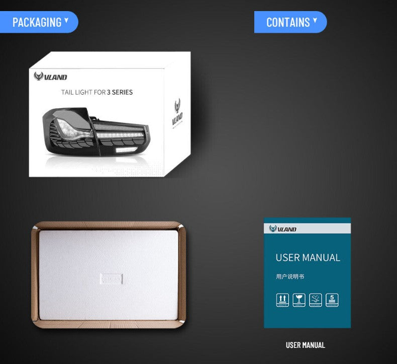 VLAND LED Tail Lights for BMW 3 Series F30 in original packaging