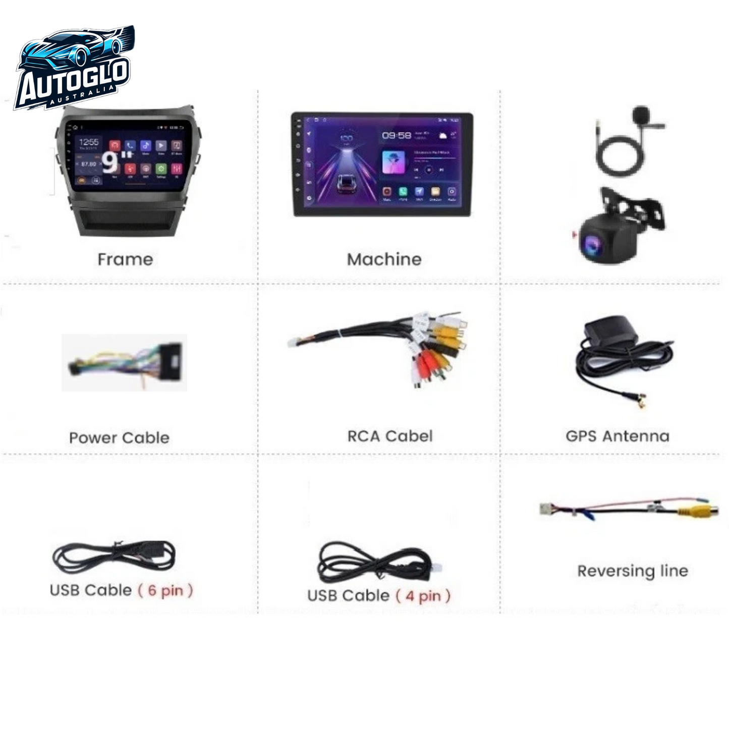 Autoglo Australia 9" (2G+32G) GPS BT WiFi CARPLAY ANDROID Stereo For HYUNDAI SANTAFE (2013-17)