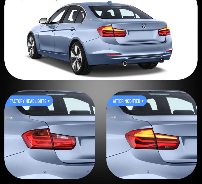 Autoglo Australia's VLAND LED Tail Lights for BMW 3 Series/M3 (2012-2018), featuring sleek design with red lens