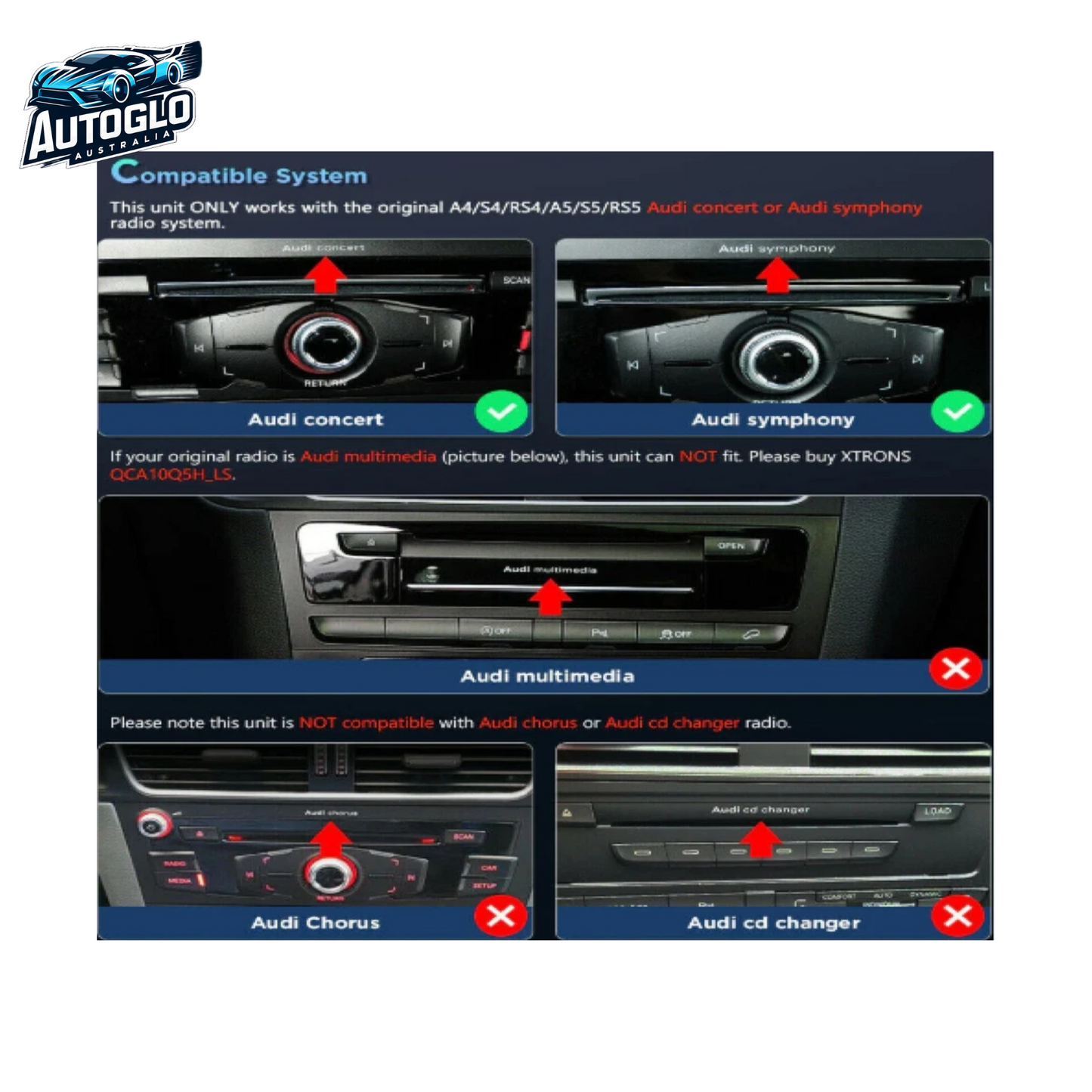 Autoglo Australia 10.25" Android Carplay Car Stereo For Audi A4 B8 A5 CONCERT MMI (2009-16)