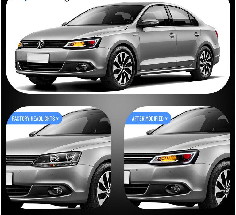 Vland 2Pcs LED Headlights For 2011-2014 Volkswagen VW Jetta MK6 Demon Eyes Lens