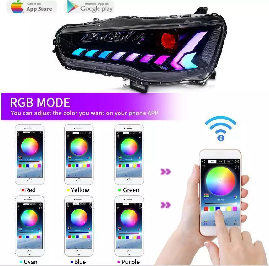 Autoglo Australia Full LED RGB Headlights For Mitsubishi Lancer Sedan 2008-2017 w/Demon Eyes DRL