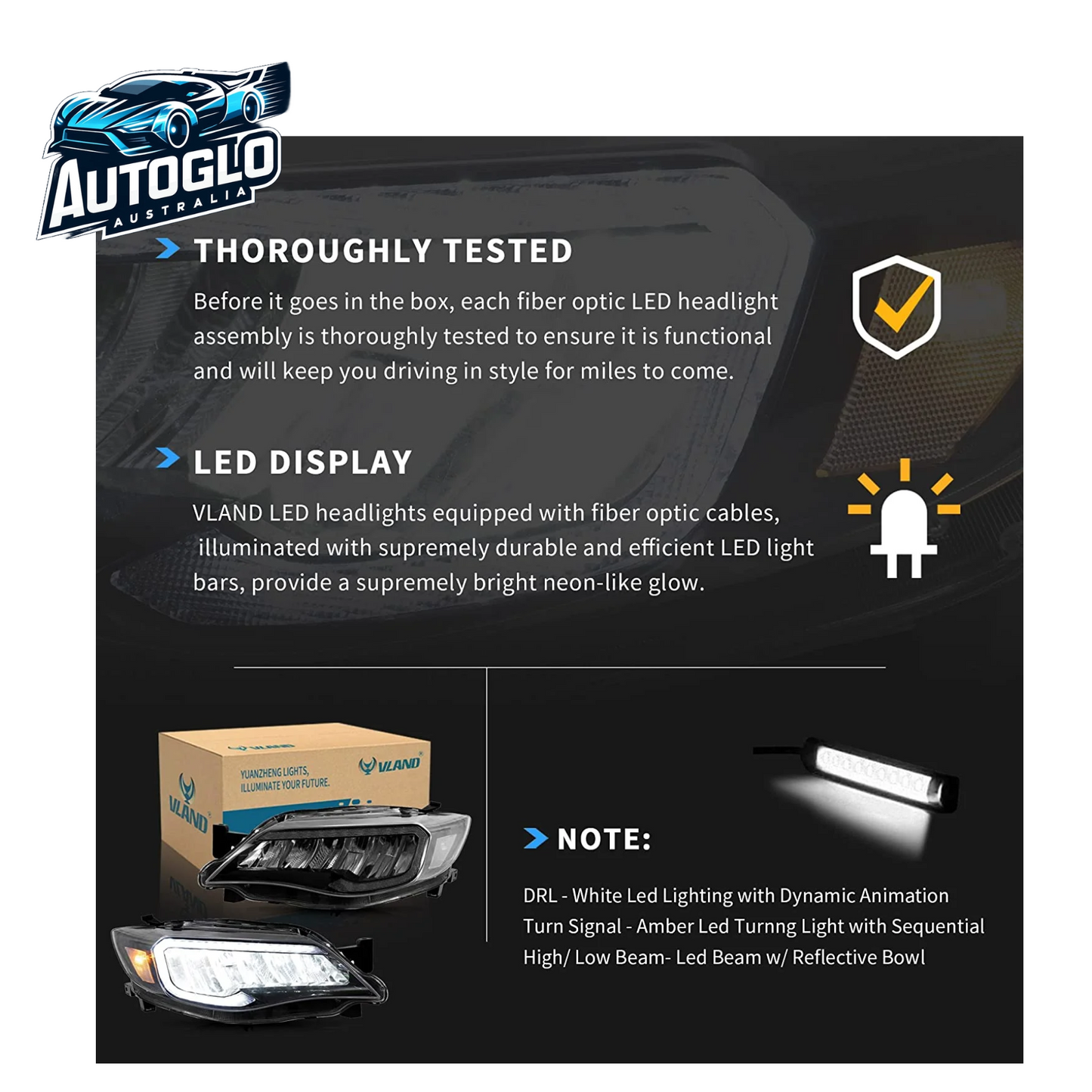 VLAND LED Headlights For Subaru WRX STI 2008-2014 With Animation Breathing DRL