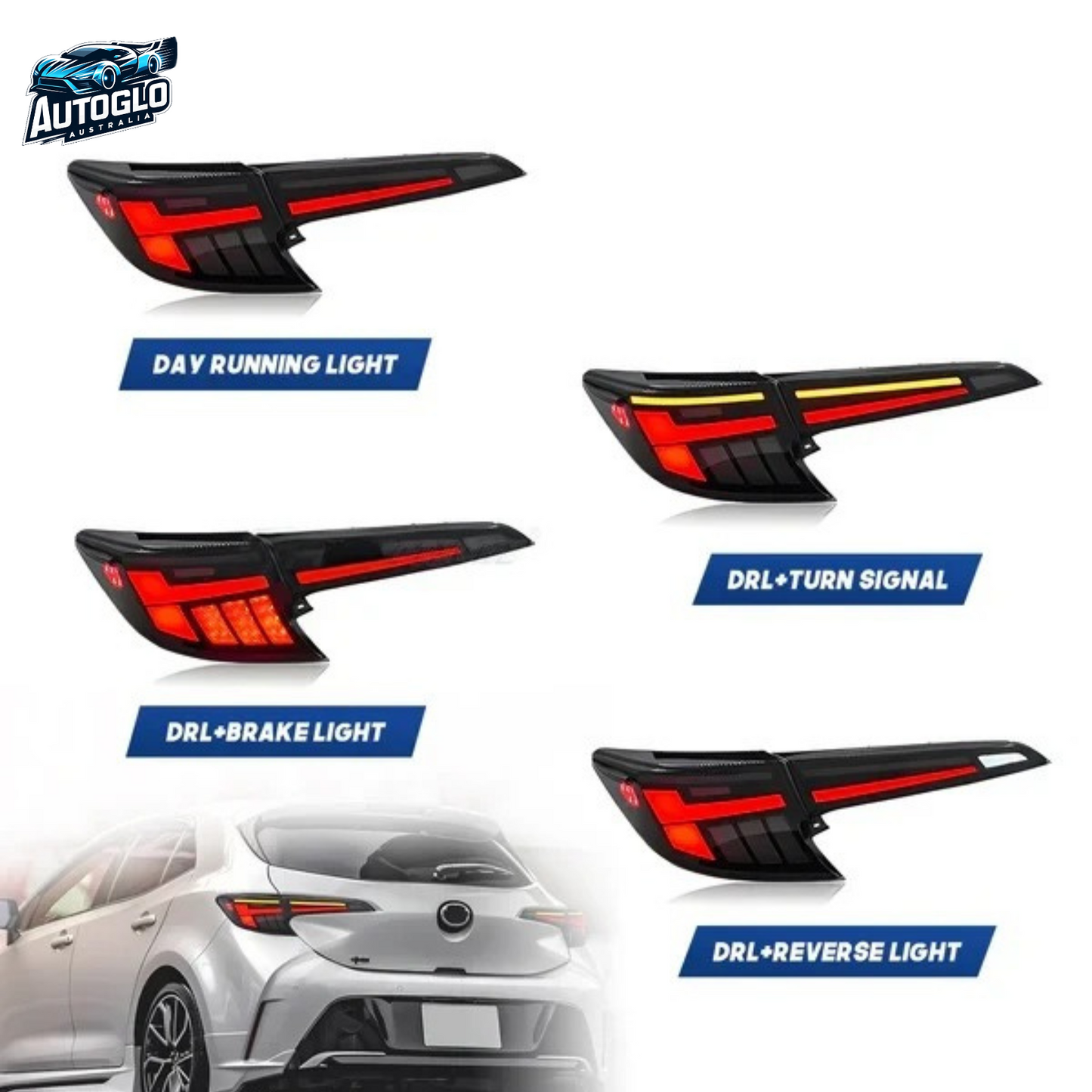 Autoglo Australia Led Tail Lights For Toyota Corolla Hatchback 2018-2023 DRL Start UP Animation