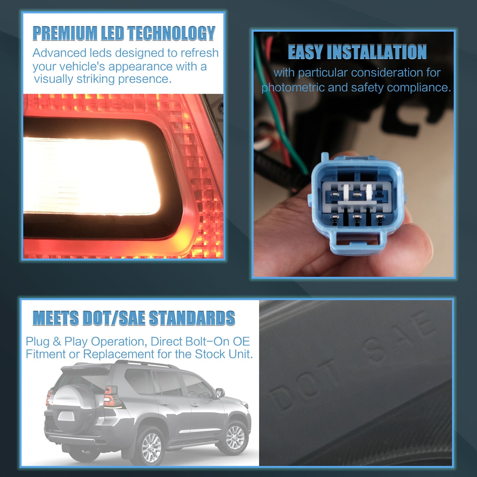 DOT/SAE Certified Smoked Lens LED Tail Lights for Lexus GX 460