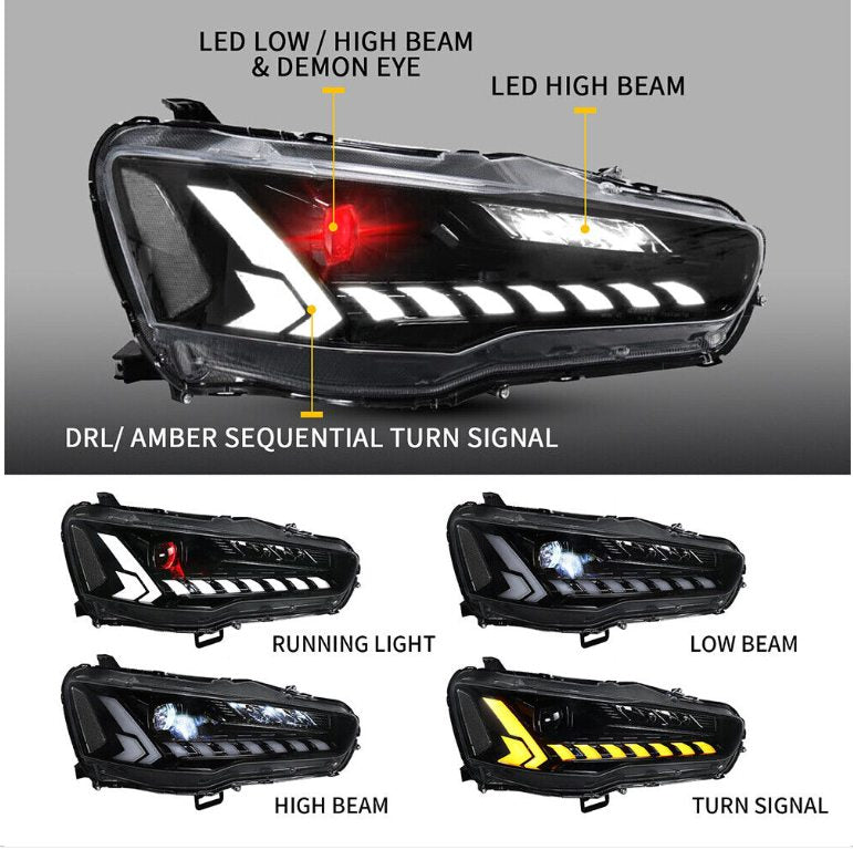 Autoglo Australia Full LED Headlights For Mitsubishi Lancer EVO X 2008-2017 w/Demon Eyes DRL - Autoglo Australia