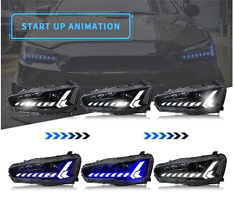 Autoglo Australia Full LED Headlights For Mitsubishi Lancer EVO X 2008-2017 w/Demon Eyes DRL - Autoglo Australia