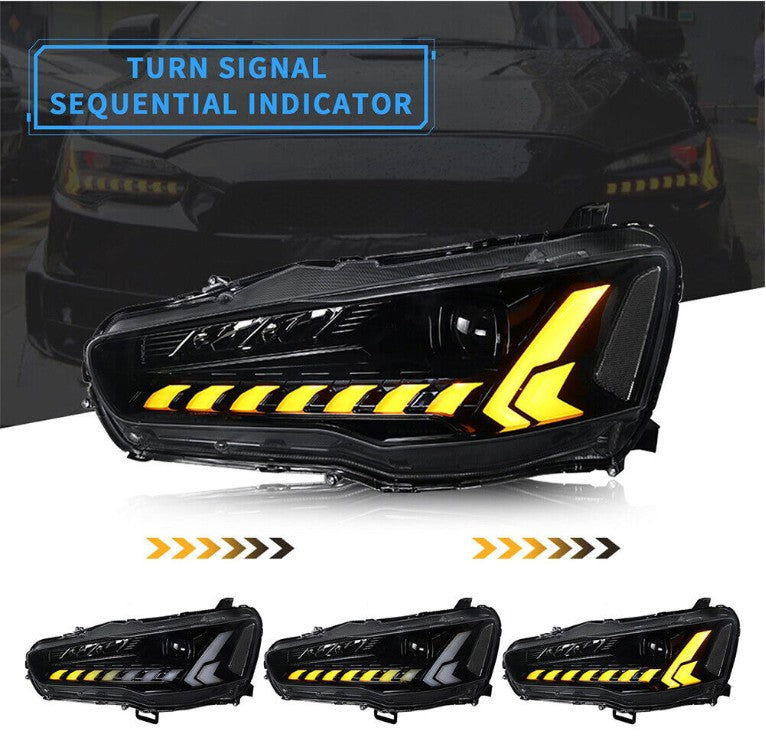 Autoglo Australia Full LED Headlights For Mitsubishi Lancer EVO X 2008-2017 w/Demon Eyes DRL - Autoglo Australia