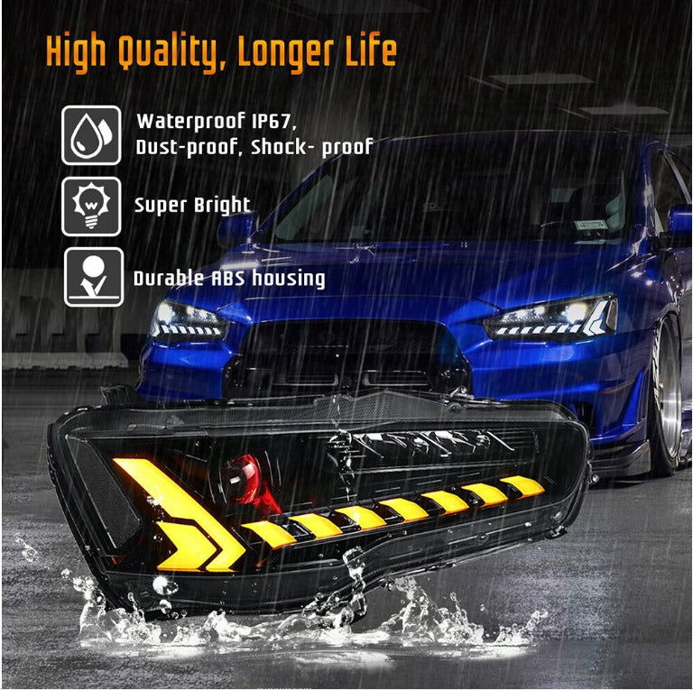 Autoglo Australia Full LED Headlights For Mitsubishi Lancer EVO X 2008-2017 w/Demon Eyes DRL - Autoglo Australia