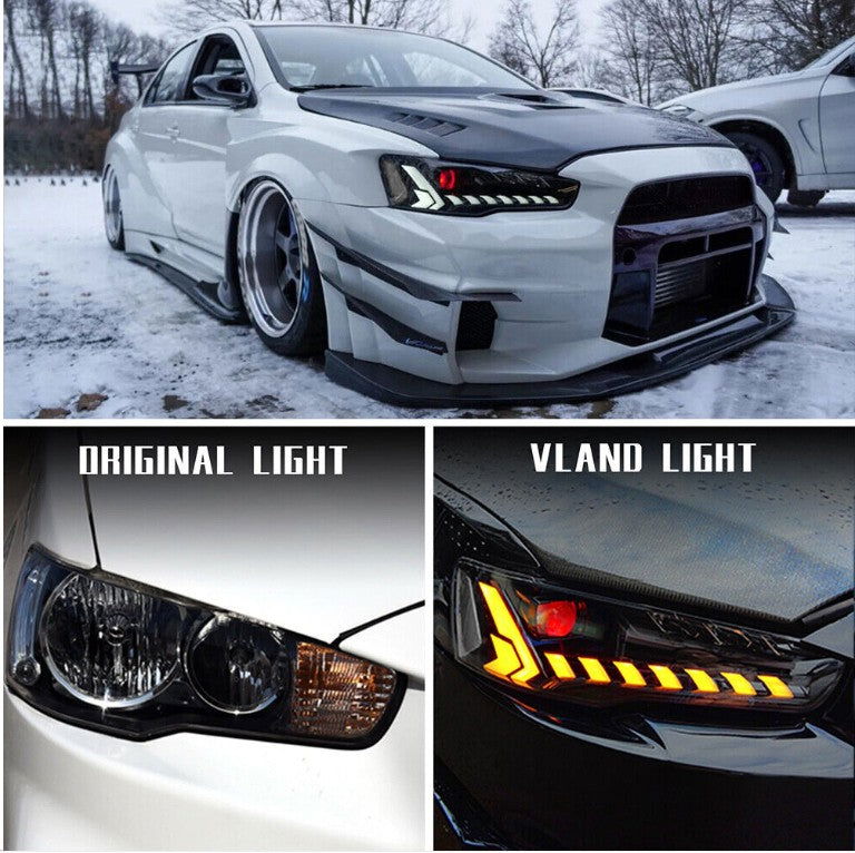 Autoglo Australia Full LED Headlights For Mitsubishi Lancer EVO X 2008-2017 w/Demon Eyes DRL - Autoglo Australia