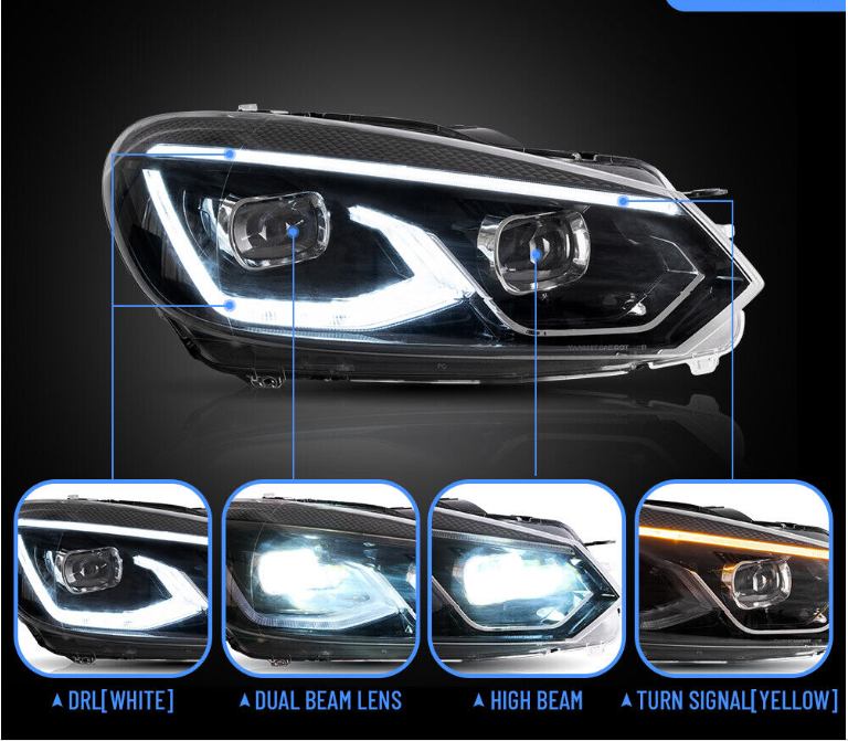 Blue DRL LED Headlights For Volkswagen Golf 6 MK6 2008-2013 W/Start-up Animation - Autoglo Australia