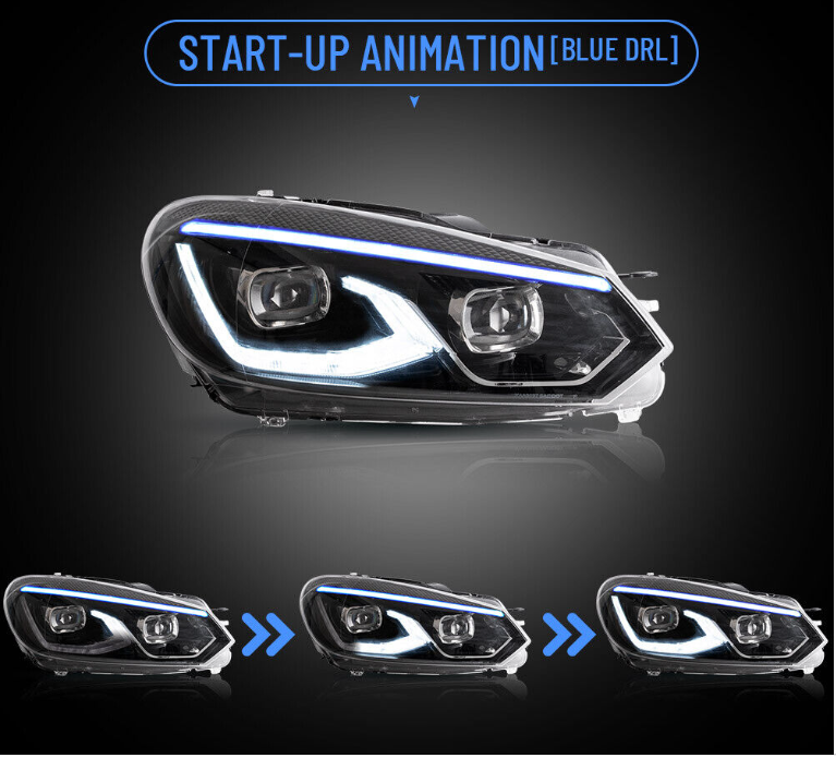 Blue DRL LED Headlights For Volkswagen Golf 6 MK6 2008-2013 W/Start-up Animation - Autoglo Australia