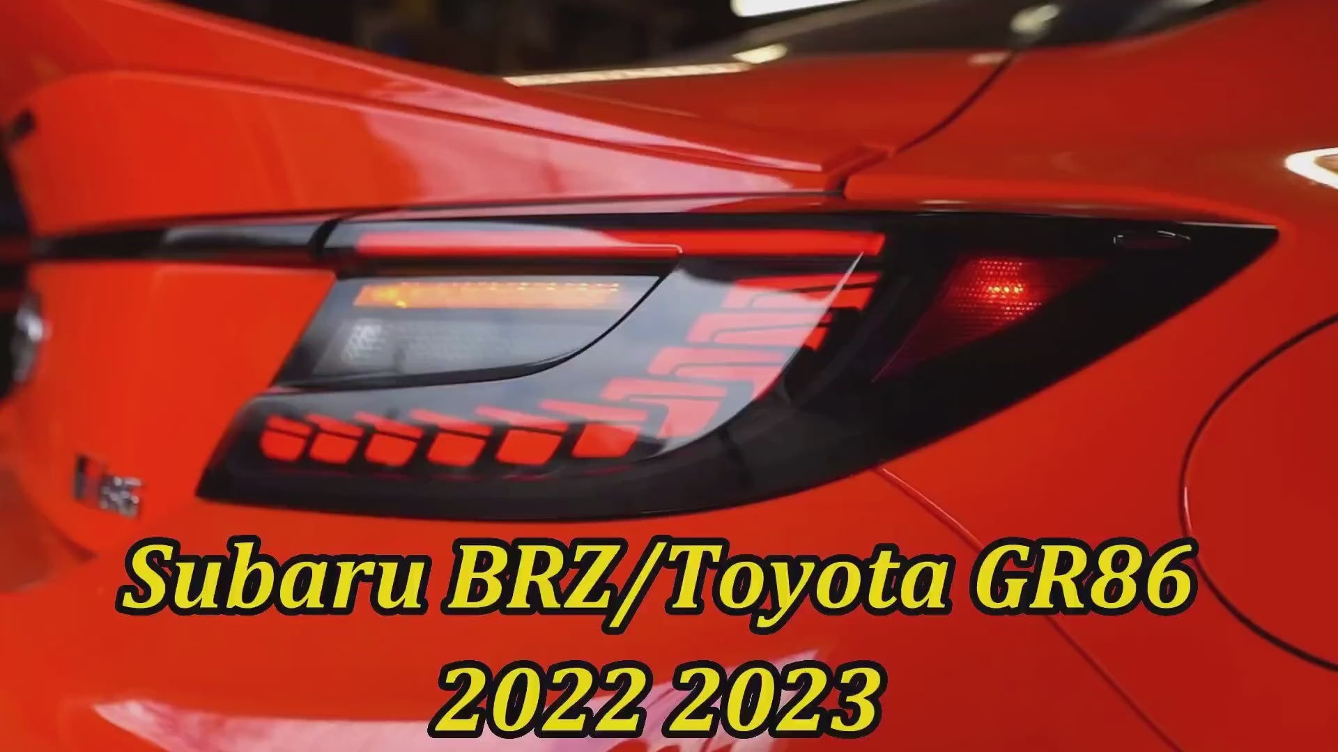 Red Lens Full LED Dragon Scale Taillights for 2021-2024 Toyota GR86 and Subaru BRZ, featuring a unique dragon scale design with bright red brake lights, dynamic amber sequential turn signals, and full LED DRLs for enhanced visibility and a modern, stylish appearance