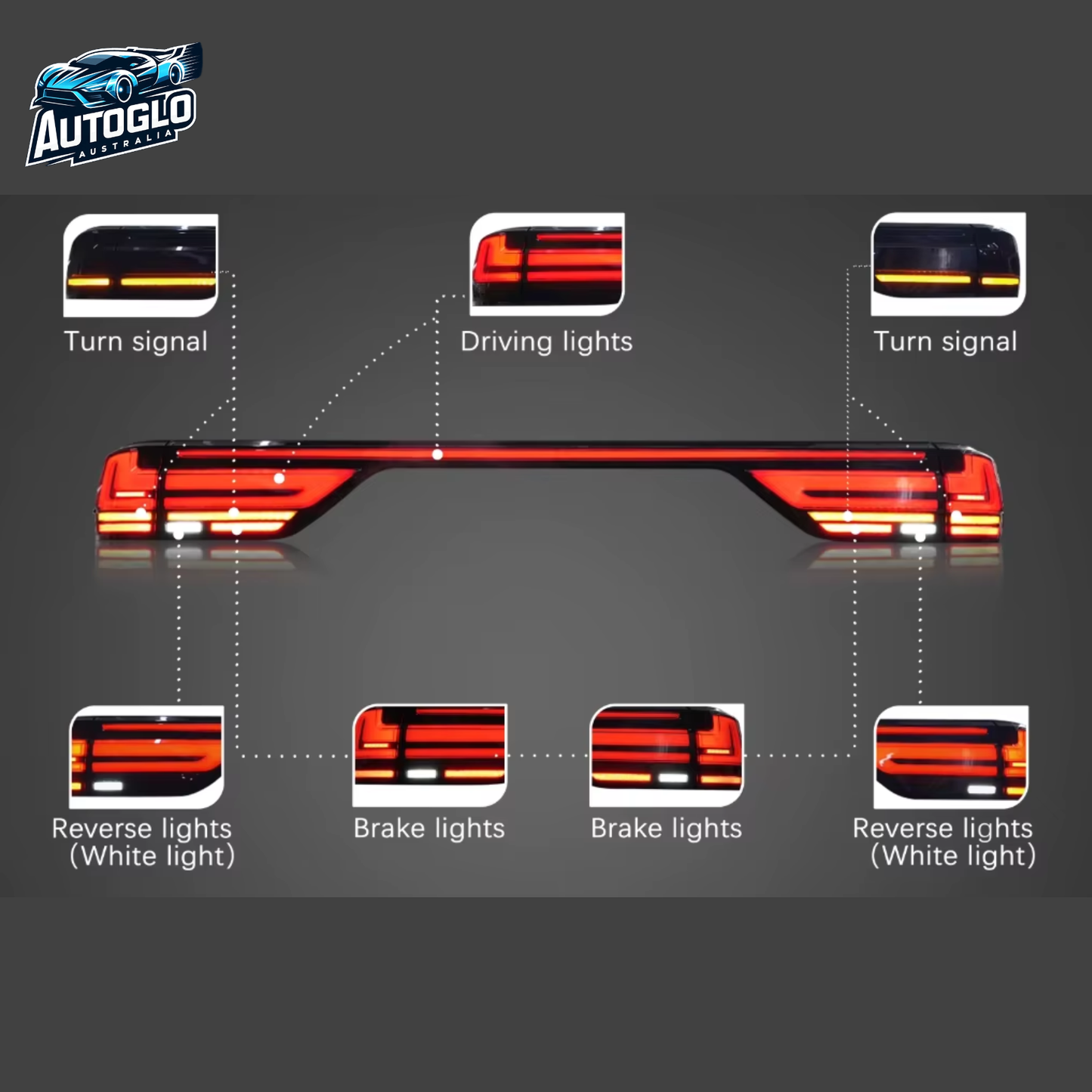 Autoglo Australia Toyota Land Cruiser LC300 2022–2024 Through Type LED Tail Lights Smoke Rear Lamp