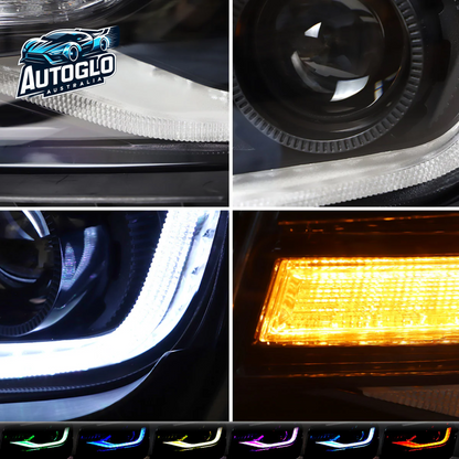 Vland RGB Dual Beam Headlights For Chevy Camaro 2014 2015 With Amber Sequential, Multicolor DRL colors