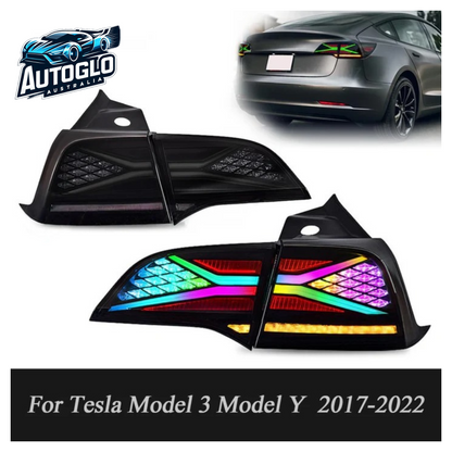 Autoglo Australia RGB LED Tail Lights For Tesla Model 3 Model Y 2017 2018 2019 2020 2021 DRL Start Up Animation