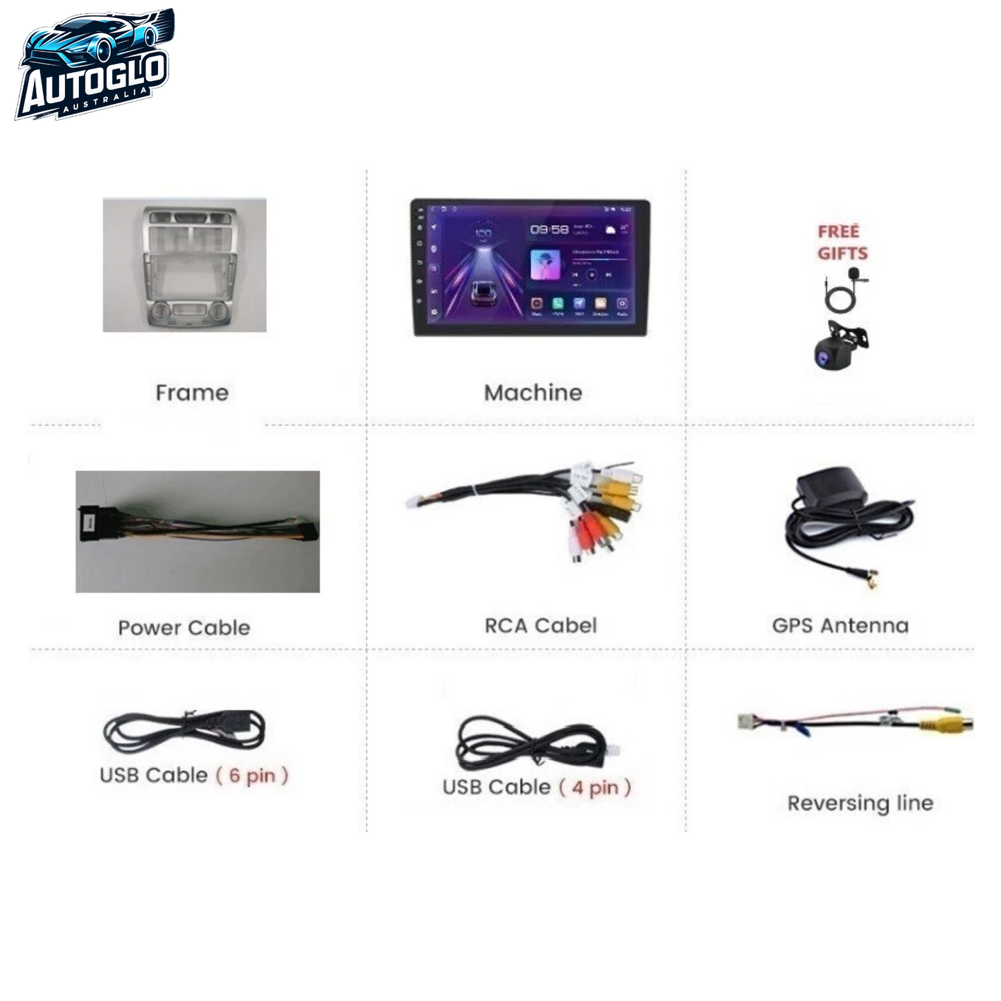 Autoglo Australia 9" (2G+32G) GPS BT WiFi Carplay Android 13 Stereo For KIA SPORTAGE (2005-10)