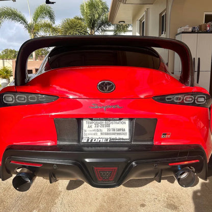 Smoked LED Aftermarket Taillight for 2018-2023 Toyota Supra featuring dynamic animation DRL, sequential turn signals, and red breathing light, designed for a modern aesthetic and enhanced road safety