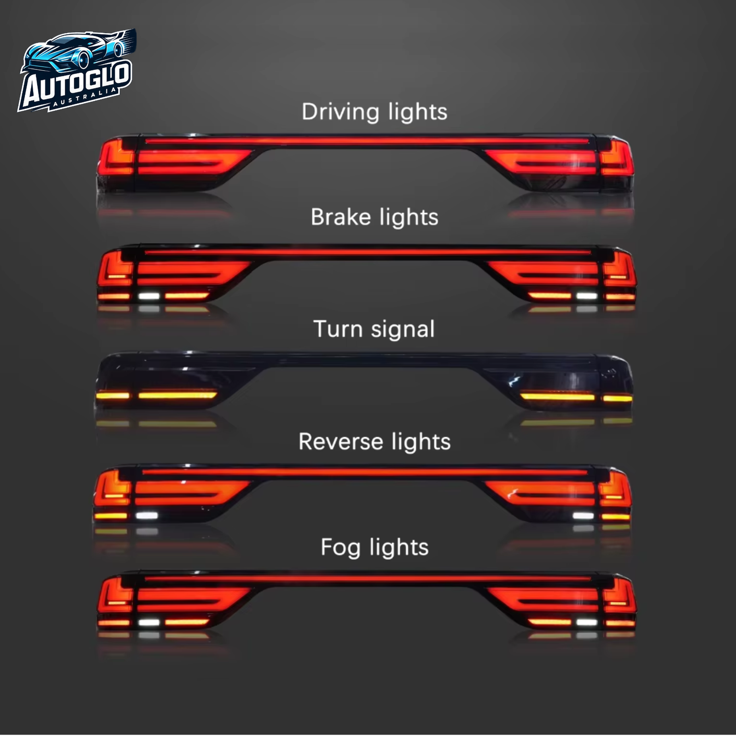 Autoglo Australia Toyota Land Cruiser LC300 2022–2024 Through Type LED Tail Lights Smoke Rear Lamp