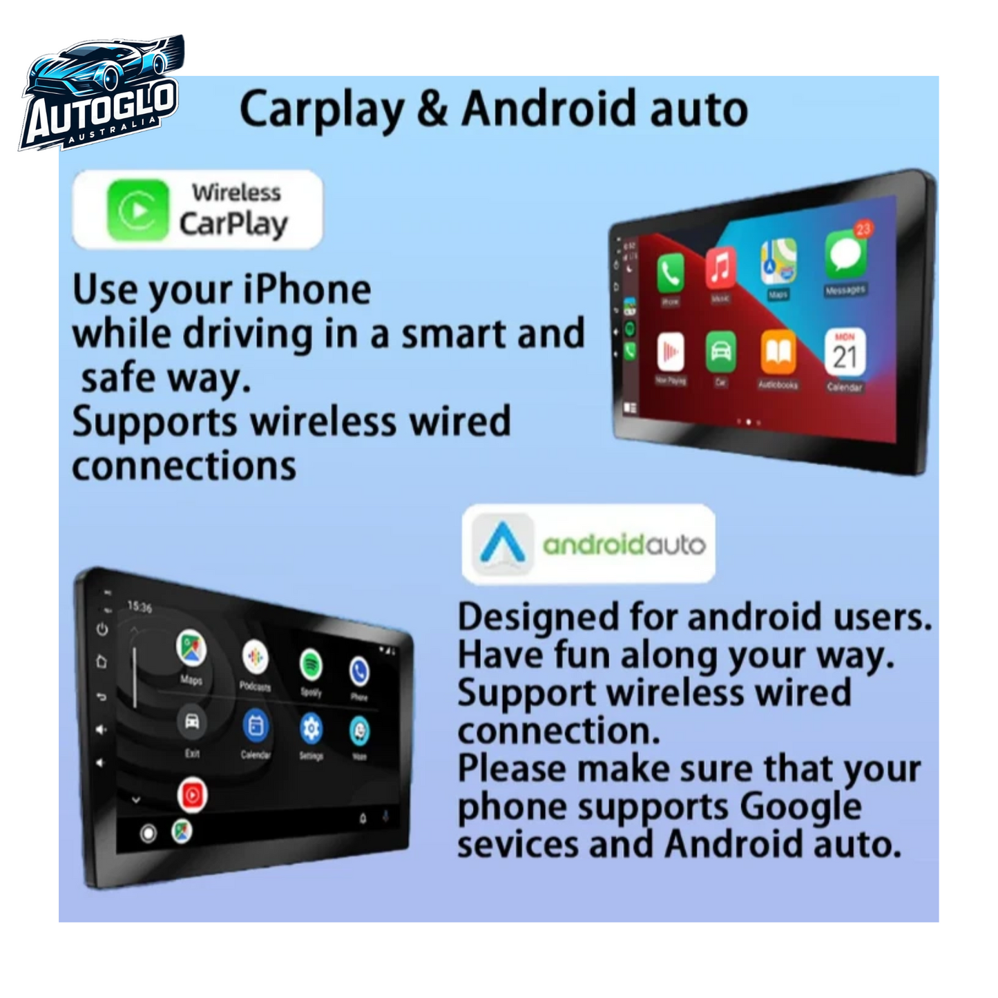 Autoglo Australia 1 DIN 10" Car Stereo Radio Wireless Carplay Android Auto Bluetooth Head Unit GPS