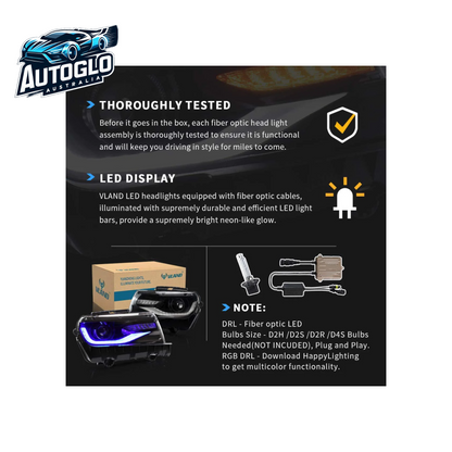 Vland RGB Dual Beam Headlights For Chevy Camaro 2014 2015 With Amber Sequential, Multicolor DRL colors