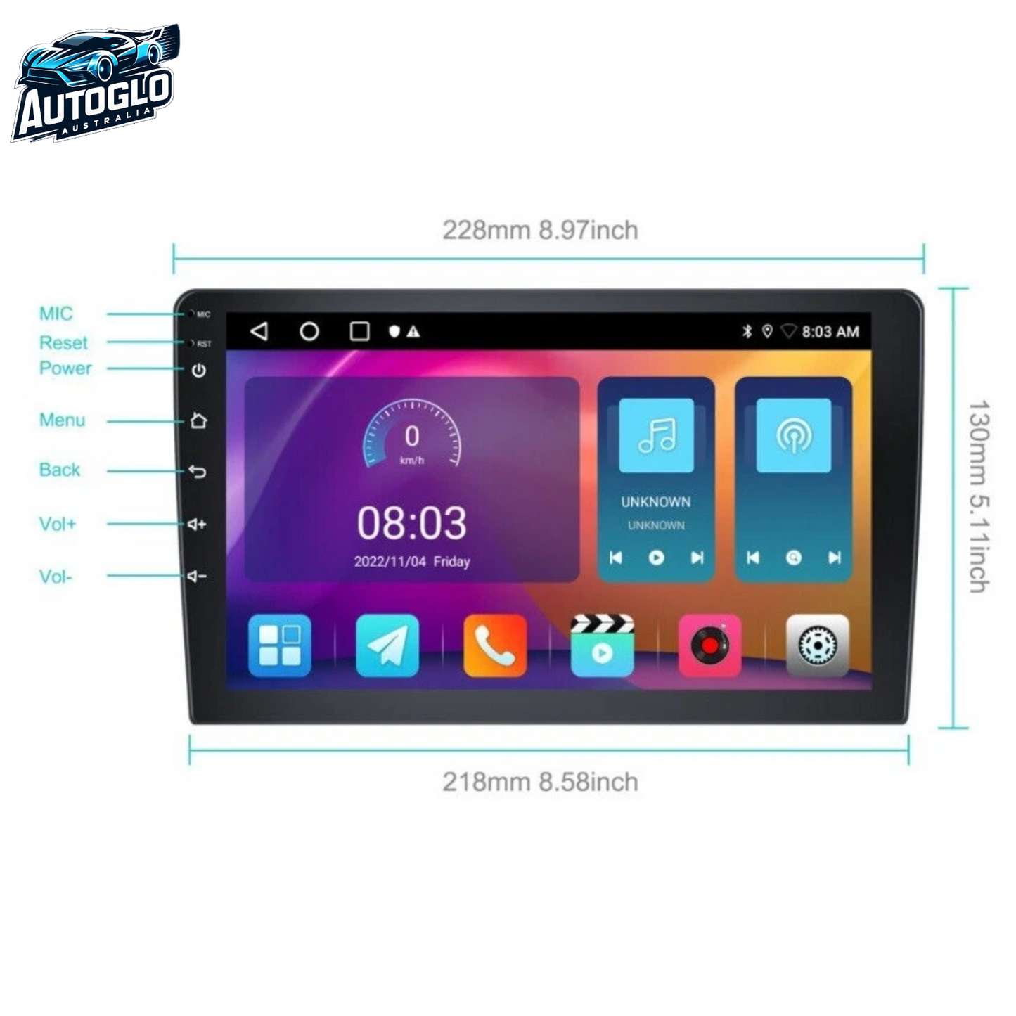 Autoglo Australia 9" (2GB+32G) Android Carplay BT GPS Stereo for KIA RIO (2018+)