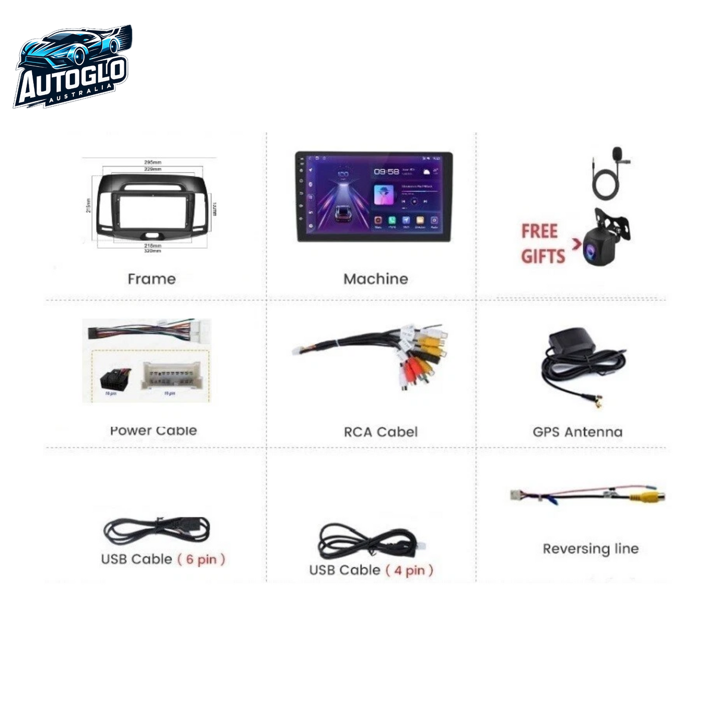Autoglo Australia 9" CarPlay Android For HYUNDAI ELANTRA (2007-10) GPS BT WiFi 2GB+32GB Android11