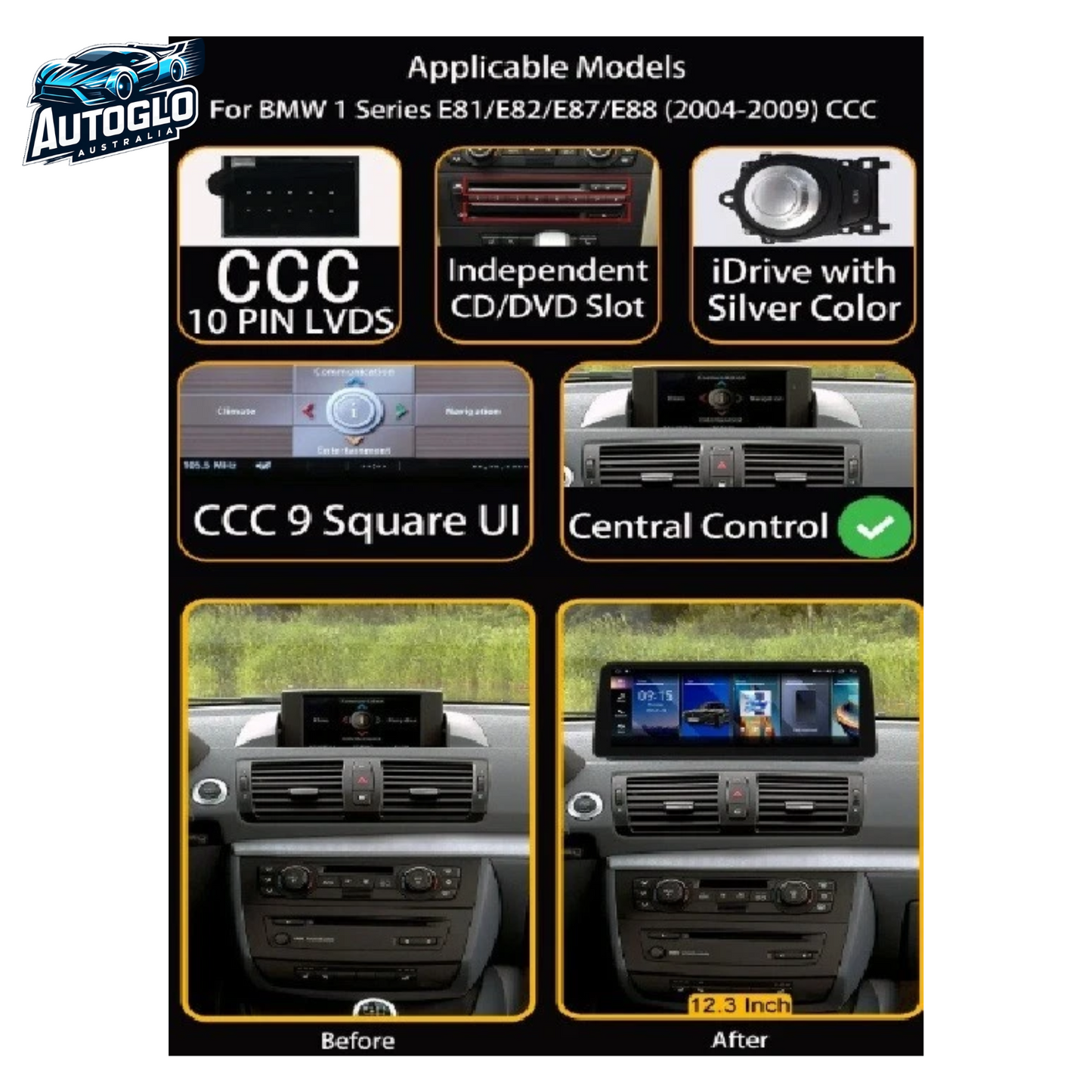 Autoglo AustraliaBMW 1/2 Series F20 NBT 12.3" XL FHD Carplay Android BT GPS 4G Auto Stereo (CIC)