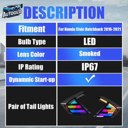Autoglo Australia Honda Civic Hatchback 10th Gen RGB Tail Lights 2016–2021