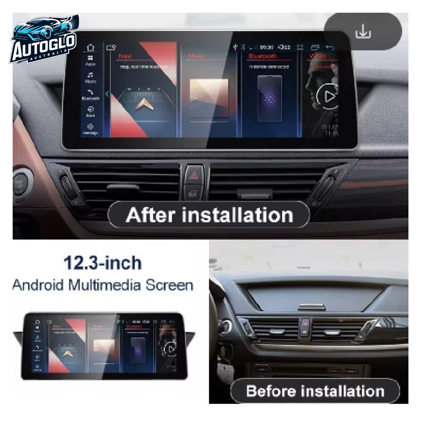 Autoglo Australia BMW X1 E84 12.3" XL FHD Carplay Android BT GPS 4G Auto Stereo (NBT)