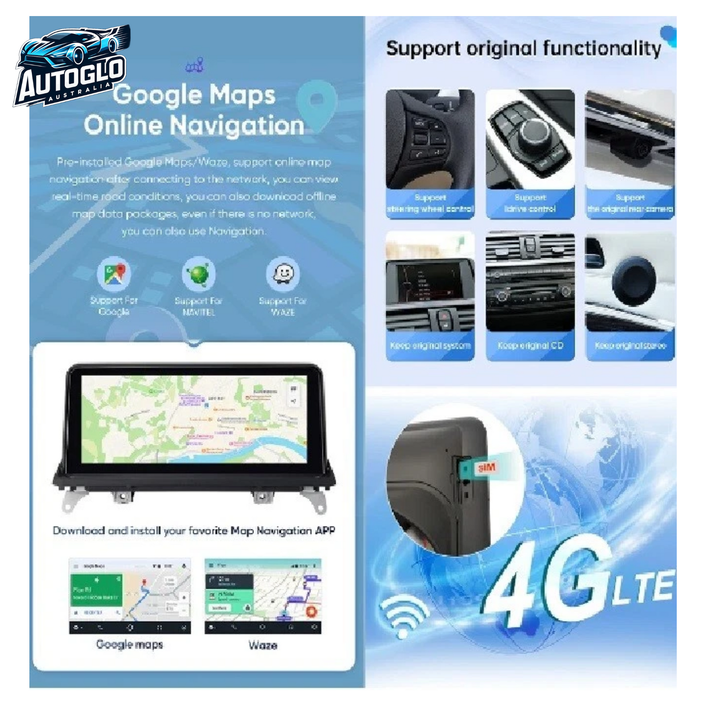 Autoglo Australia 10.25" FHD Carplay Android BT GPS 4G Auto Stereo (NBT only) for BMW 3/4 F Series