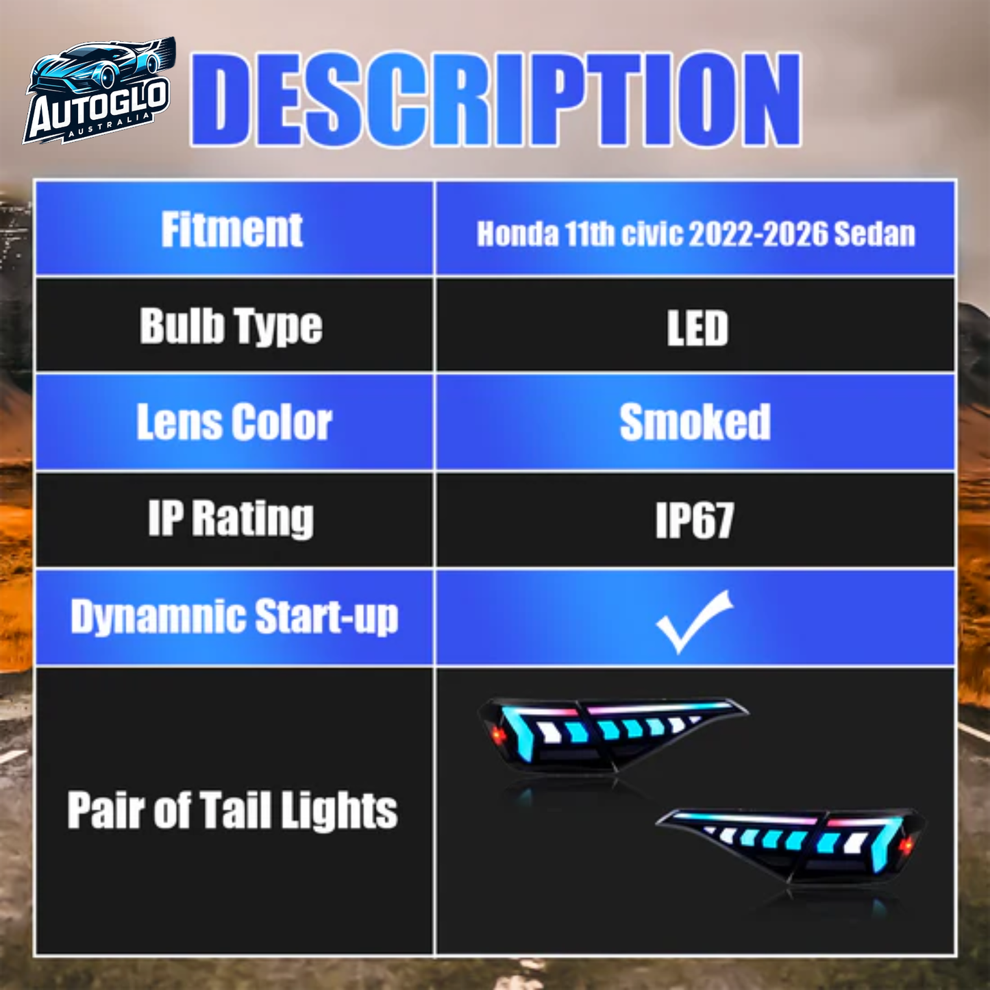 Autoglo Australia 11th Gen Honda Civic Sedan (2022–2026) RGB LED Tail Lights