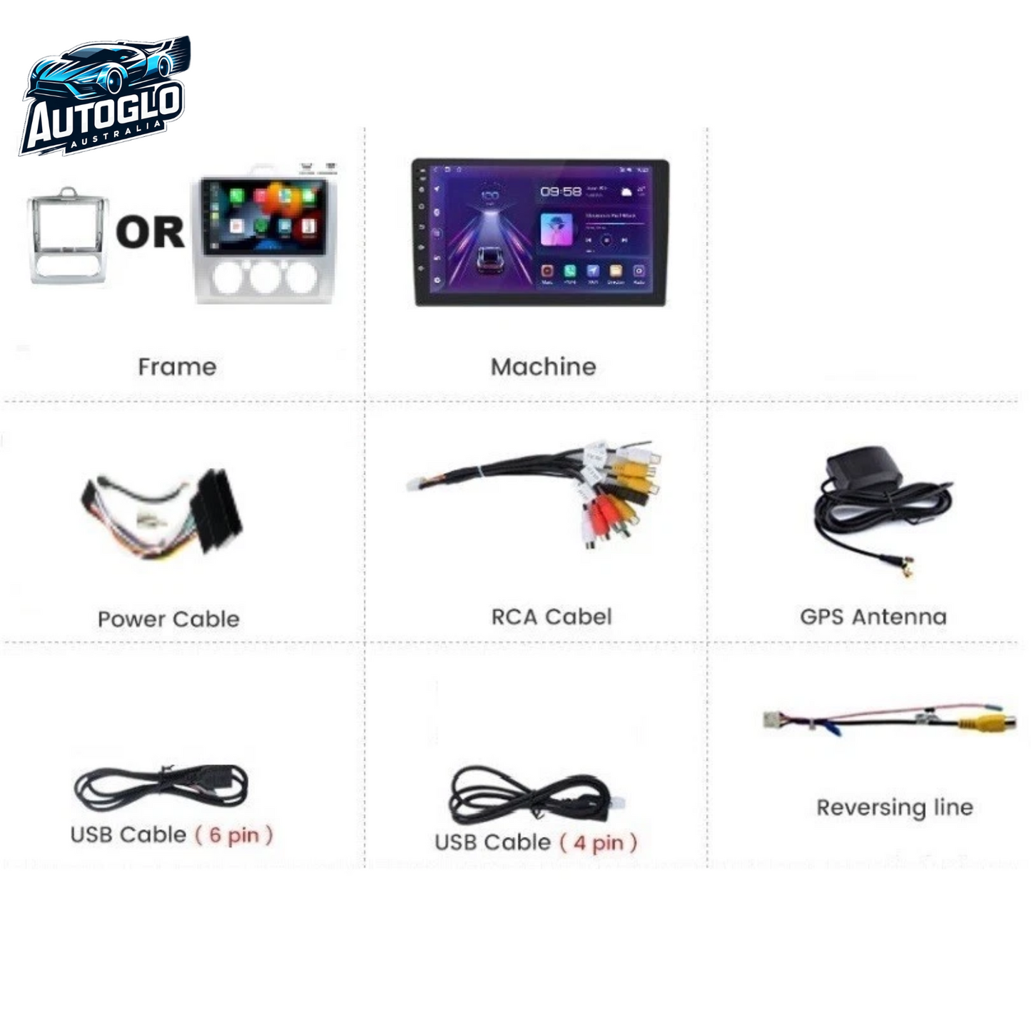 Autoglo Australia 9" (2G+32G) BT WiFi CARPLAY ANDROID Stereo FORD MONDEO FOCUSII (2004-11)